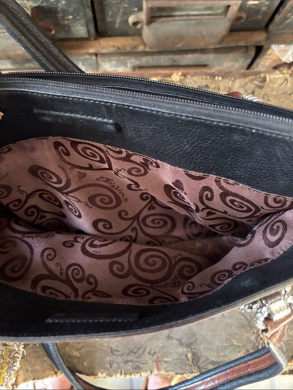 Brighton Mock Croc large Black Brown Leather Purse Doctor Style Bag Silver Trim - Picture 11 of 15